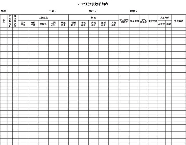 员工工资发放明细表工资表格设计