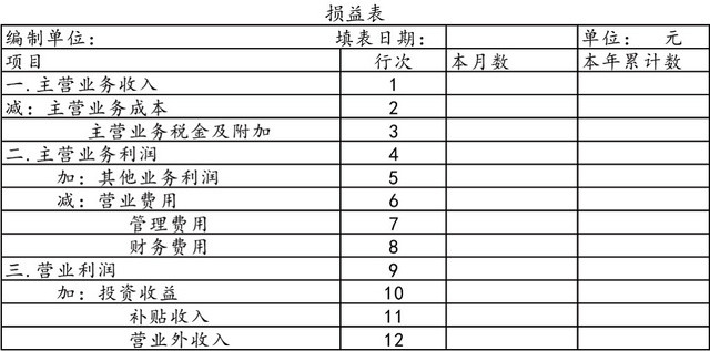 公司损益表设计
