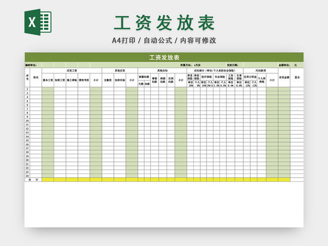 员工工资发放表格设计