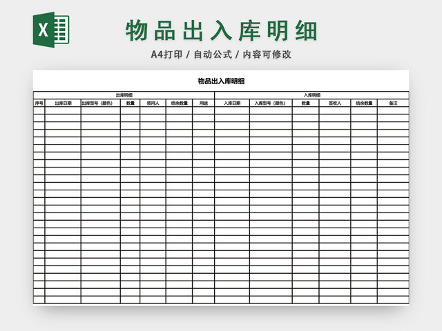 企业仓储管理物品出入库明细表格设计