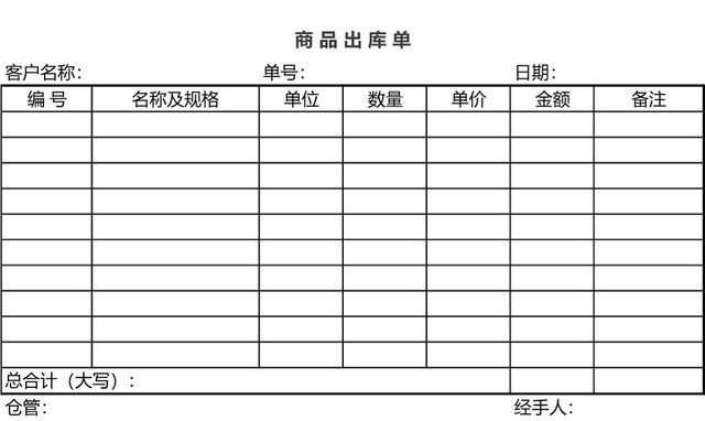 企业仓储管理商品出库单表格设计