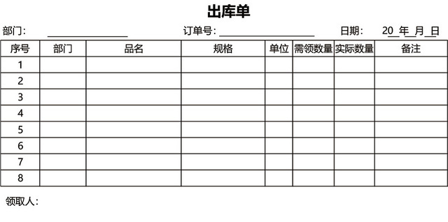 企业仓储管理出库单表格设计