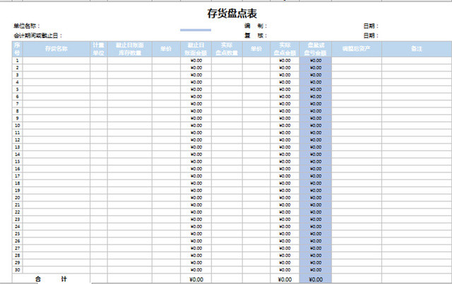 仓储管理存货盘点表