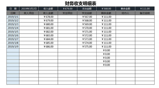 财务收支明细表