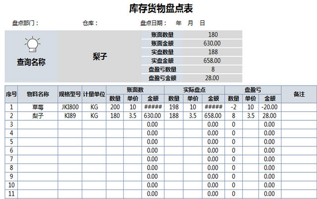 仓储管理存货盘点表