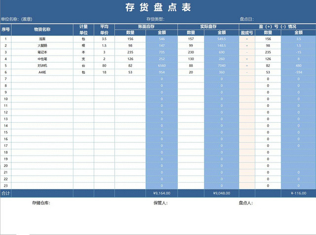 存货盘点表存货单存货明细