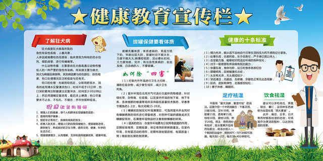蓝色白色简单大方卡通健康教育宣传栏
