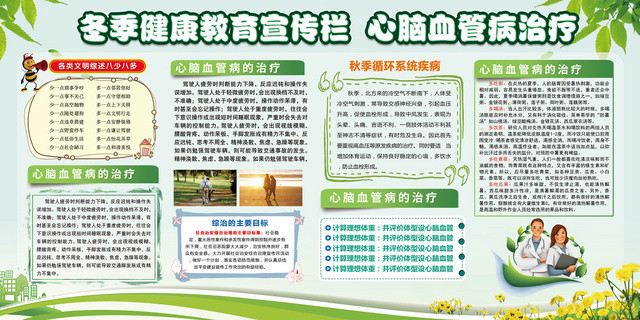 卫生健康教育宣传栏清爽浅绿色冬季健康教育宣传栏心脑血管病治疗健康教育宣传栏