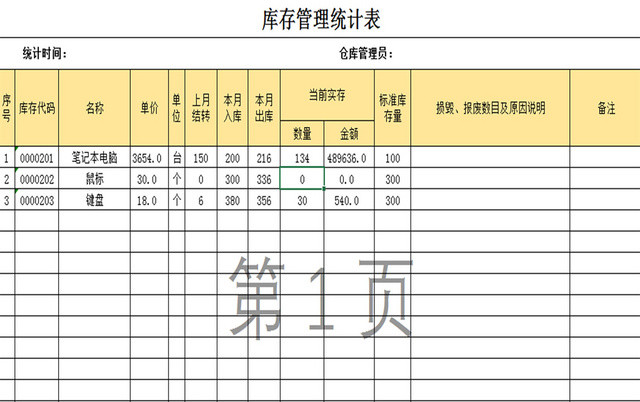 仓储管理库存管理表