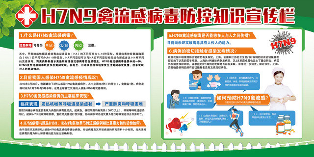 简约绿色H7N9禽流感病毒防控知识宣传栏健康宣传栏