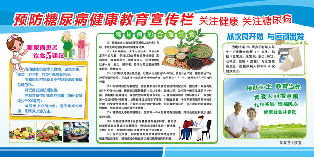 健康教育极简蓝色预防糖尿病将康教育宣传栏