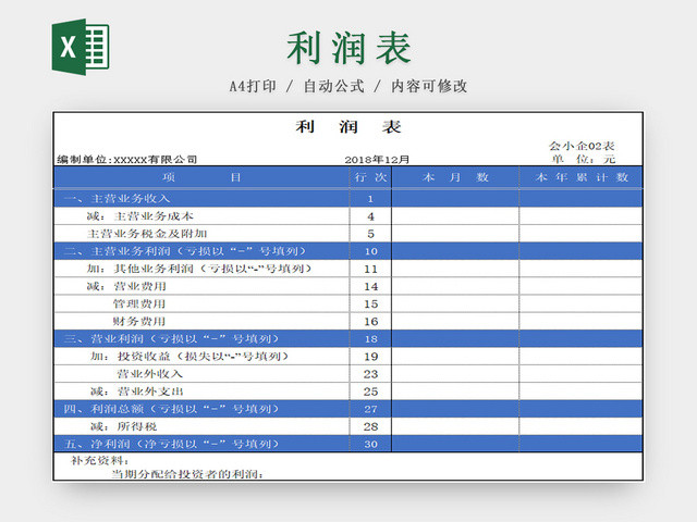 企业利润表