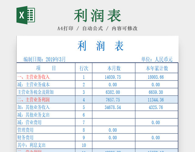 企业利润表