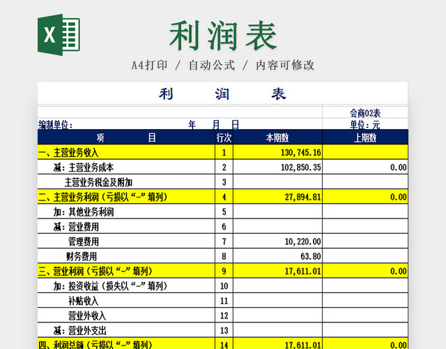 企业利润表