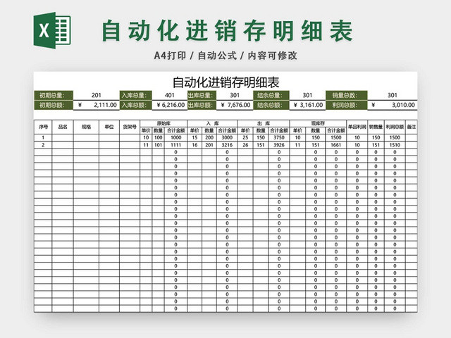 企业仓储管理自动化进销存明细表格模板