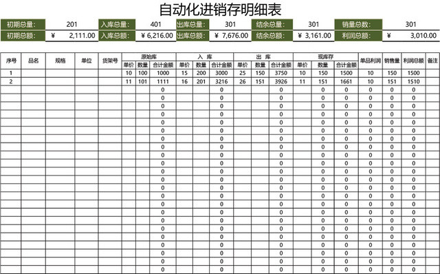 企业仓储管理自动化进销存明细表格模板