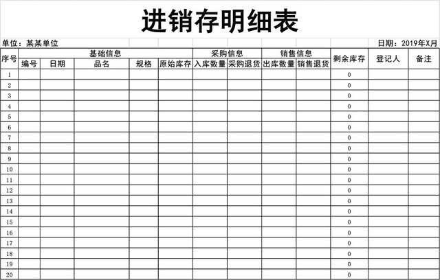 企业仓储管理进销存明细表格设计