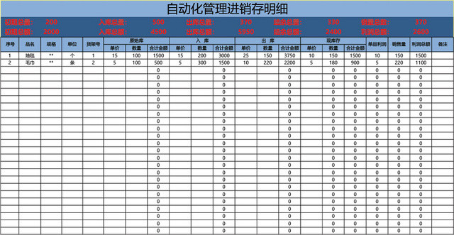 企业仓储自动化管理进销存明细表格模板
