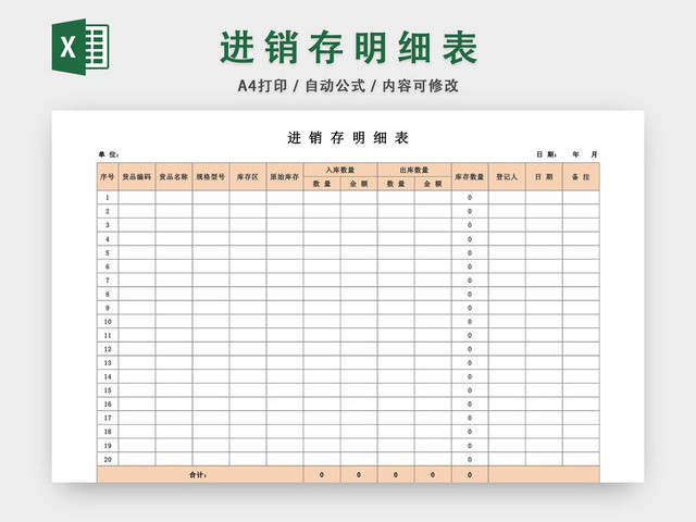 企业仓储管理进销存明细表格设计