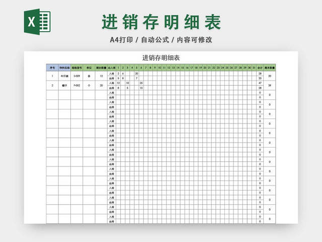 企业仓储管理进销存明细表格模板