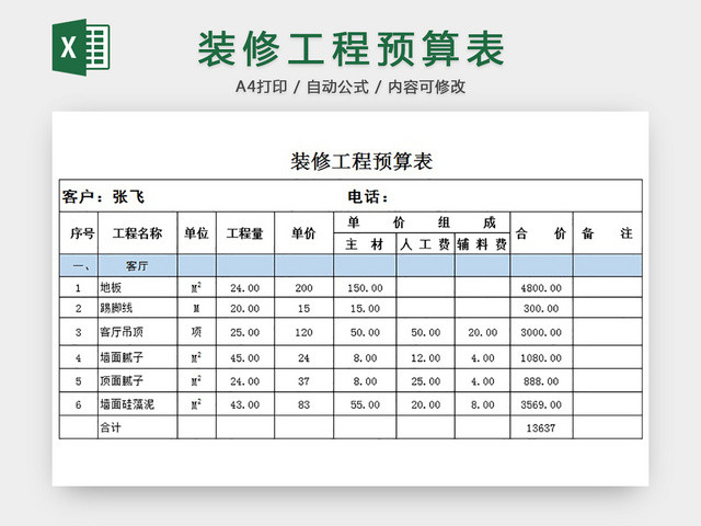 装修工程预算表