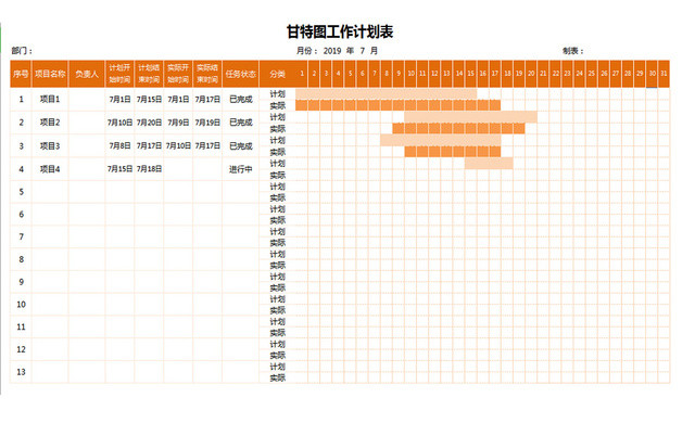 个人生活甘特图工作计划表