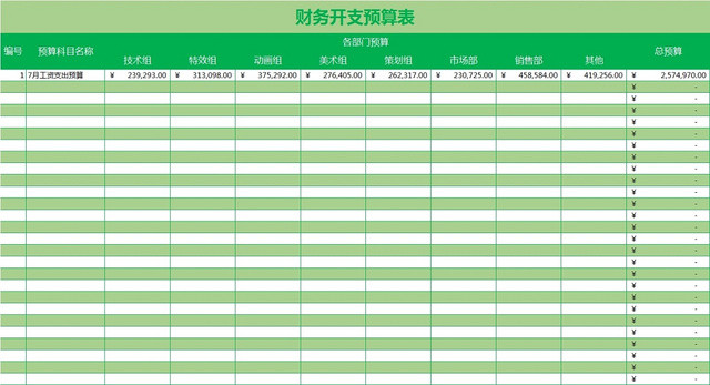 财务开支预算表