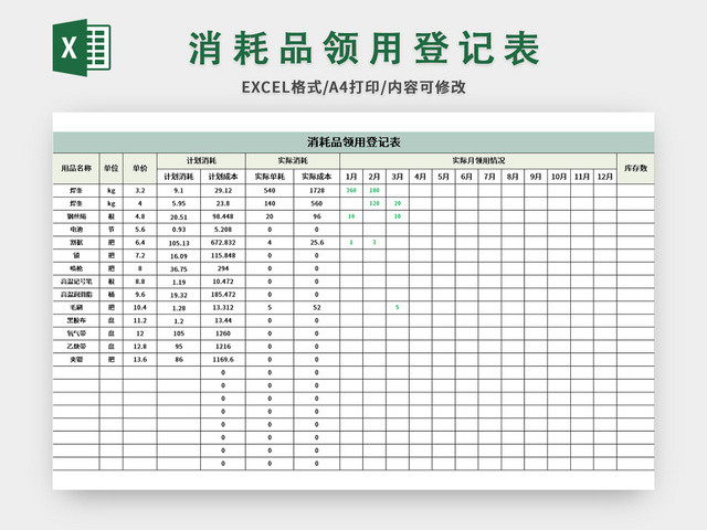 公司消耗品领用登记表EXCEL模板