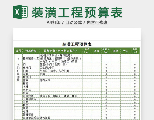 装潢工程预算表