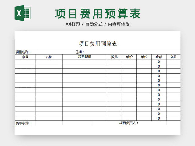 项目费用预算表