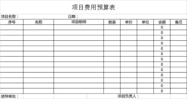 项目费用预算表