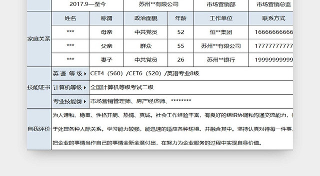 蓝色简约个人简历自我介绍求职简历