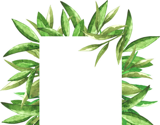 方形水彩树叶边框
