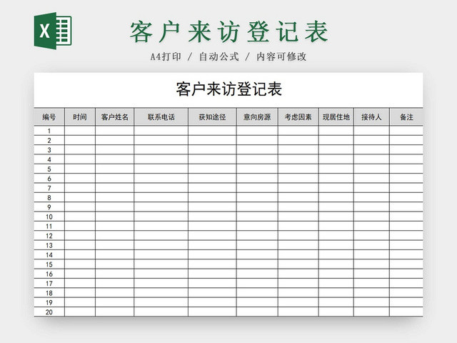 简约客户来访登记表来访详细来访信息