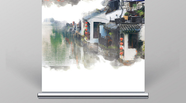 白色中国风江南古镇旅游易拉宝展架