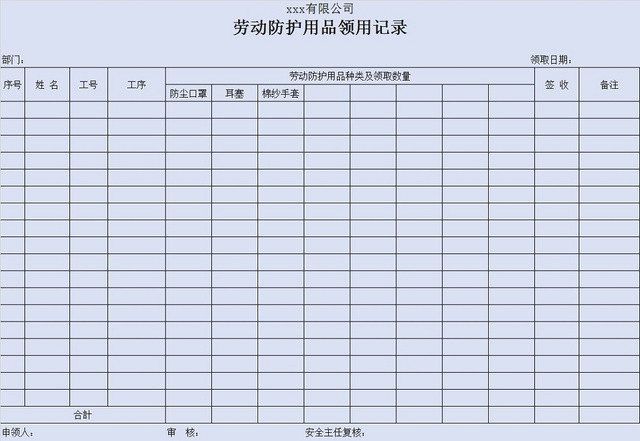 劳动防护用品领用记录