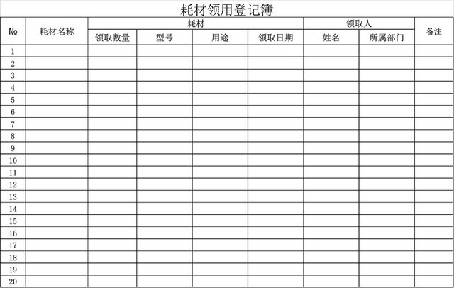 企业办公用品耗材领用登记表EXCEL模板