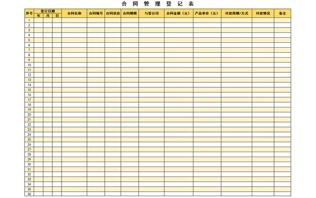 行政合同管理清单项目明细登记表