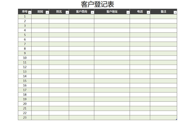 行政客户资料清单明细登记表