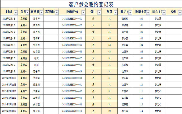 来访登记表 客户信息登记表 客户来访登记表 客户管理登记表