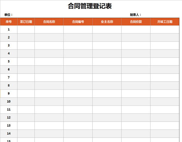 行政合同管理清单项目明细登记表