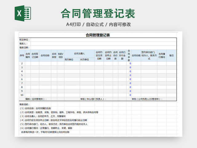 行政合同管理清单项目明细登记表