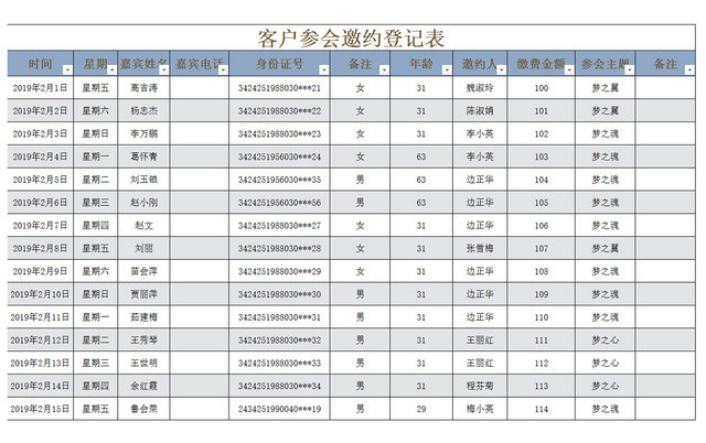 行政客户参会邀约登记表明细