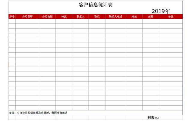 行政客户信息来访登记统计明细清单表