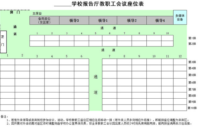 行政信息管理表会议座次表学校座位表