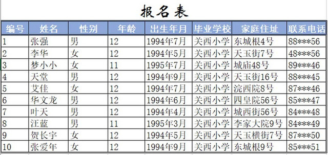 报名表报名详细报名清单报名信息汇总