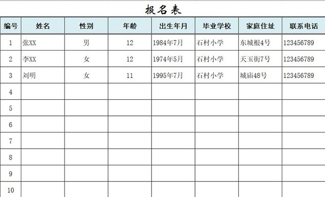 报名表报名详细报名清单报名信息汇总