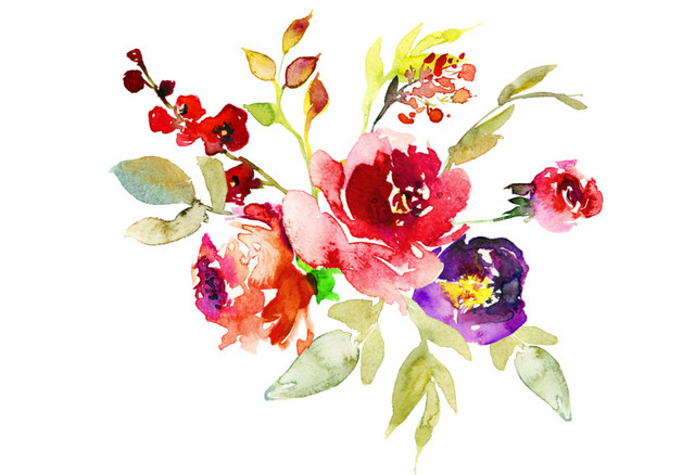 水彩手绘彩色花卉