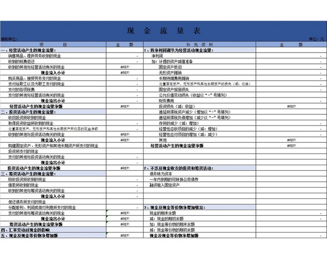 蓝色简约现金流量明细表EXCEL模板