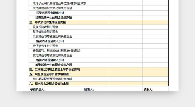 橙色公司现金流量表EXCEL模板